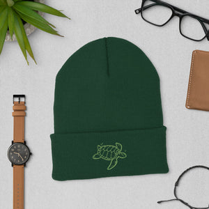 Turtle Embroidered Cuffed Beanie