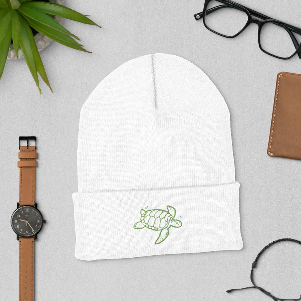 Turtle Embroidered Cuffed Beanie